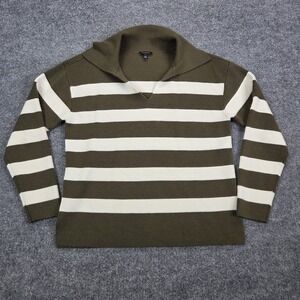 TALBOTS Milano Stitch Johnny Collar Wool Blend Sweater Polo Olive Green Medium